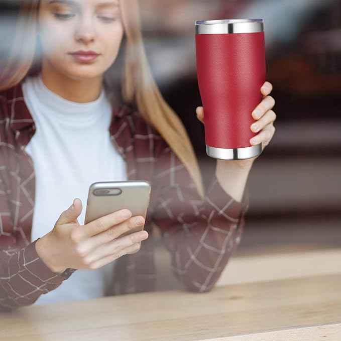VEGOND 20oz Tumbler Stainless Steel Tumbler Cup with Lid And Straw Vacuum Insulated Double Wall Travel Coffee Mug(Brick Red 12 Pack)