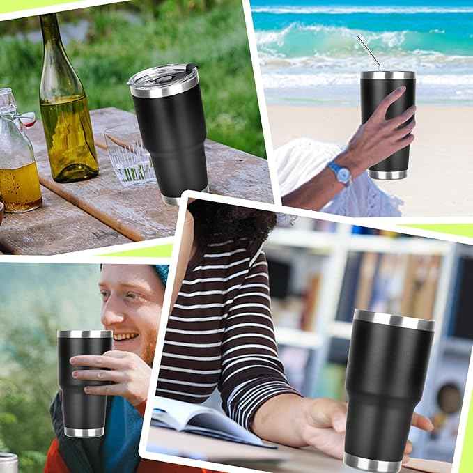 30 oz Tumbler with Lids and Straws Double Wall Vacuum Insulated Tumbler Cup,Stainless Steel Leak-proof Thermal Tumbler Powder Coated Travel Coffee Mug for Cold and Hot Drinks,Black