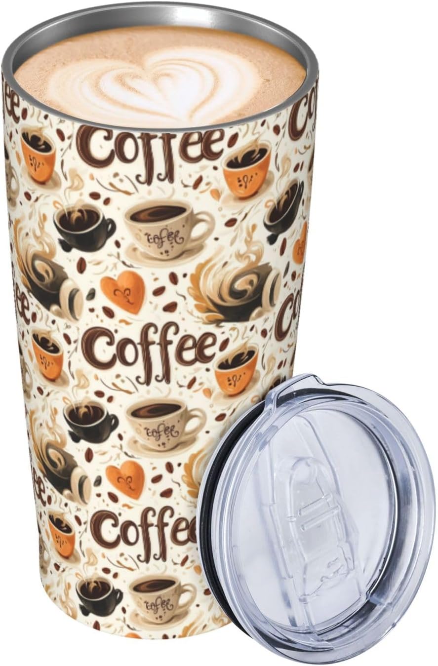 Coffee 1 Print 20 Oz Tumbler with Lid and Straw, Travel Coffee Mug Tumbler, Insulated Tumblers Stainless Steel Cups Water Bottle