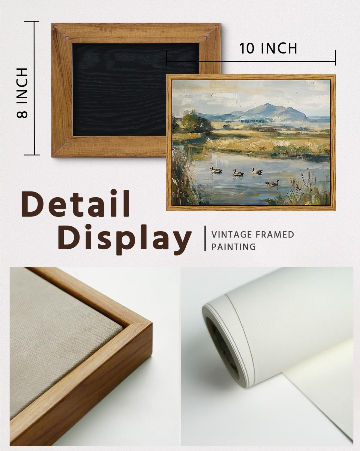 VIYYIEA Framed Wall Art for Living Room, Duck Pond Canvas Prints, Vintage Home Decor, Oil Painting Picture, Bathroom Wall Decor Gifts for Friends or Family -【Duck Pond】-(10L x 8W)