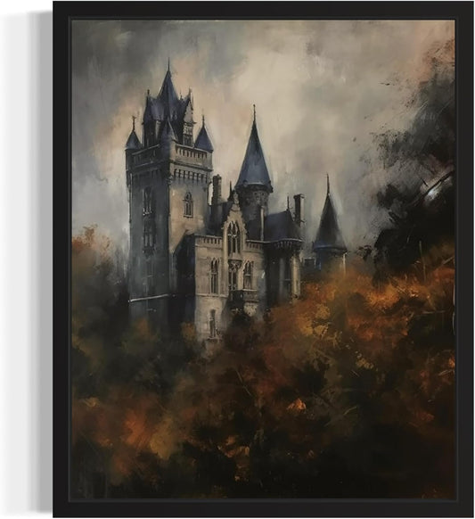 Old Castle Poster Art Print, Halloween Scary Vintage Wall Art Academia Spooky Painting Decoration for Horror Prints, Gothic Posters Bedroom Decor 89 (Old Castle, 8 x 10 inches, Unframed)