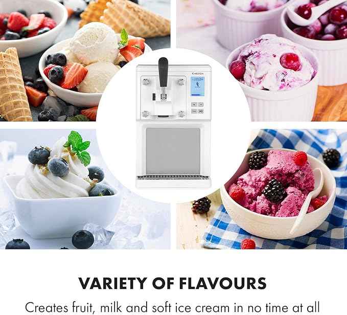 Klarstein - Ice cream machine 1.5 l - Thermal compressor - 200 W - Expenditure system - 3 hours automatic cooling - Automatic cleaning system - Stainless steel White.