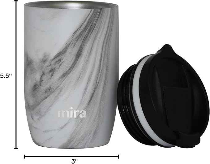 MIRA 12 oz Travel Coffee Mug - Insulated Stainless Steel Tumbler with Screw Lid - French Granite