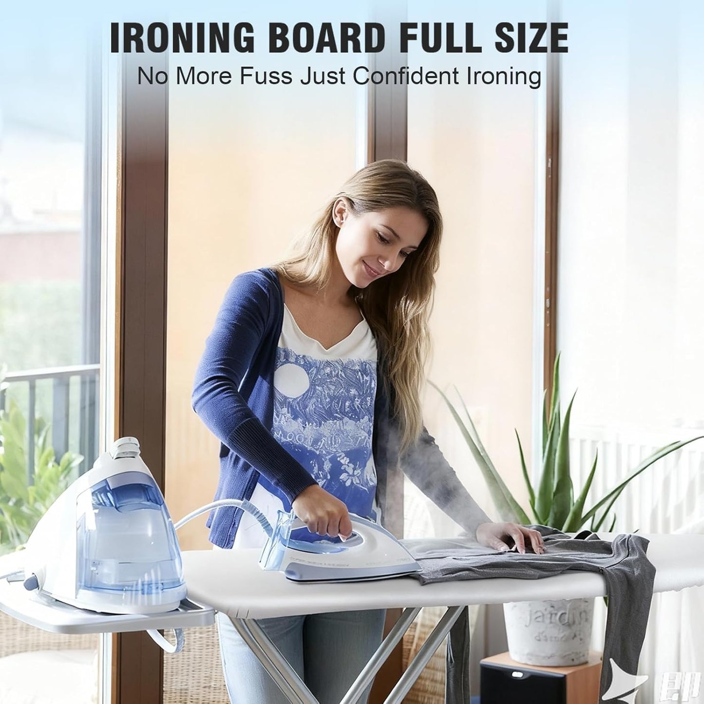 oleaf Ironing Board with Cover and Thicken Pad Height Adjustable Full Size Foldable Iron Board with Iron Rest, Stable Steel Legs, Metal Construction, Heat Resistant, Silver