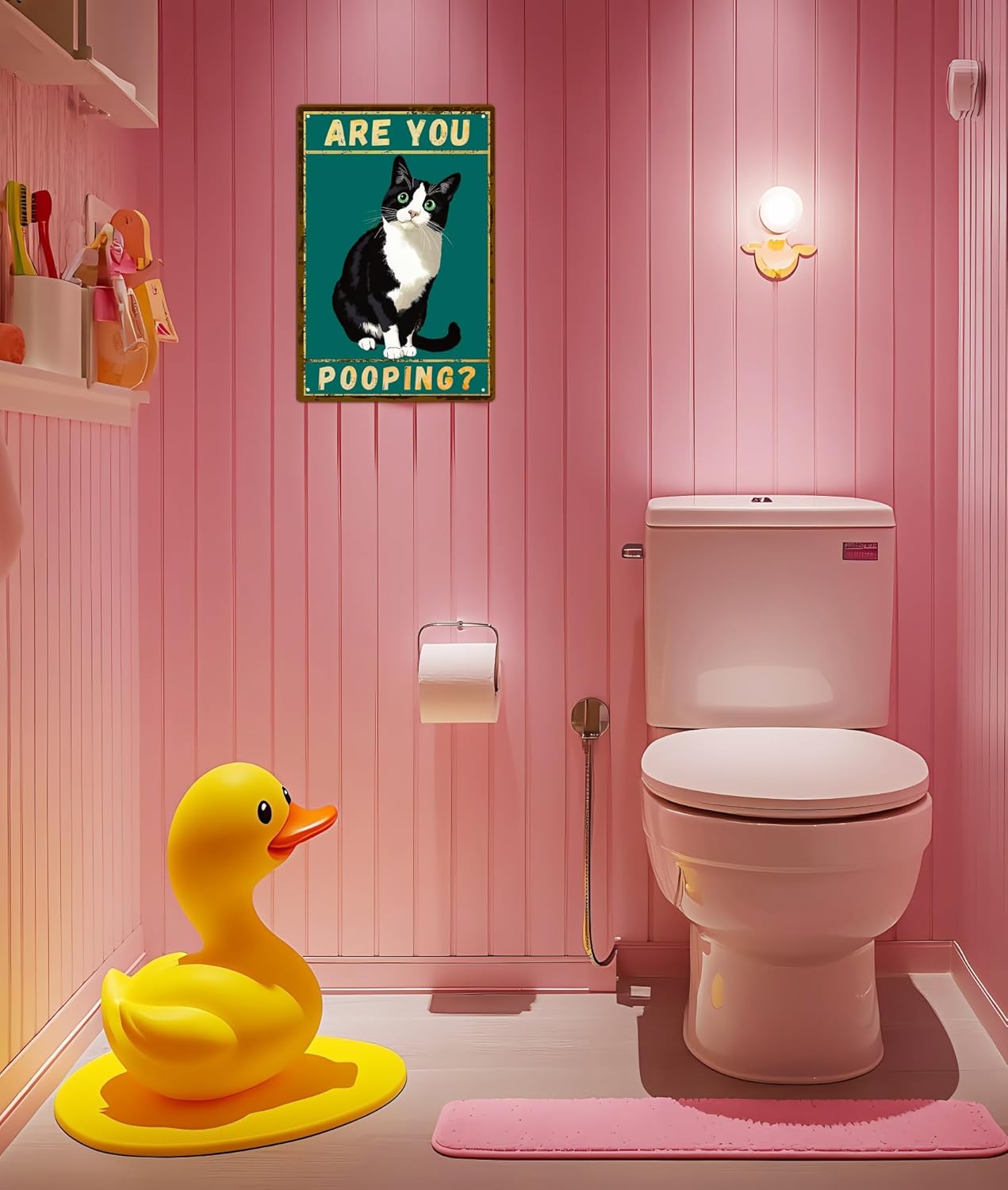 "Are You Pooping Sign" Funny Bathroom Wall Art,Vintage Tuxedo Cat Metal Sign,Funny Bathroom Cat Wall Decor,Western Home Decor for Cat Lovers,8x12 Inch