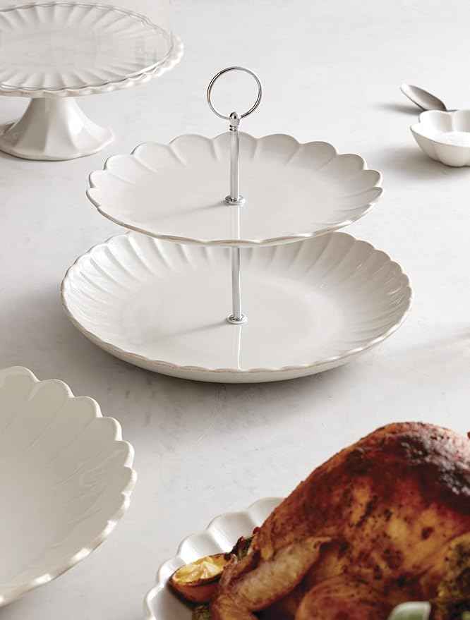 Lenox 897195 French Perle Scallop White 2-Tier Server