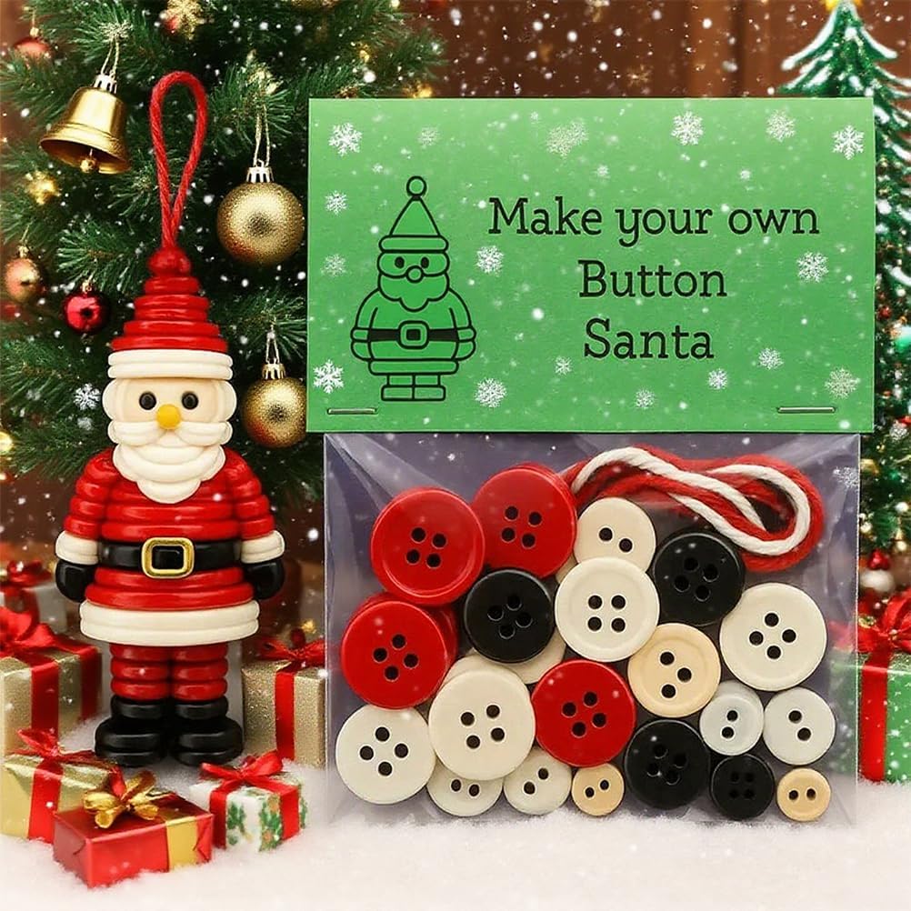 DIY Christmas Button Ornament Making Set - Snowman/Santa/Angel, Fun Holiday Craft Kit for All Ages, Ideal Xmas Tree Hanging Decor & Festive Gifts (B 8)
