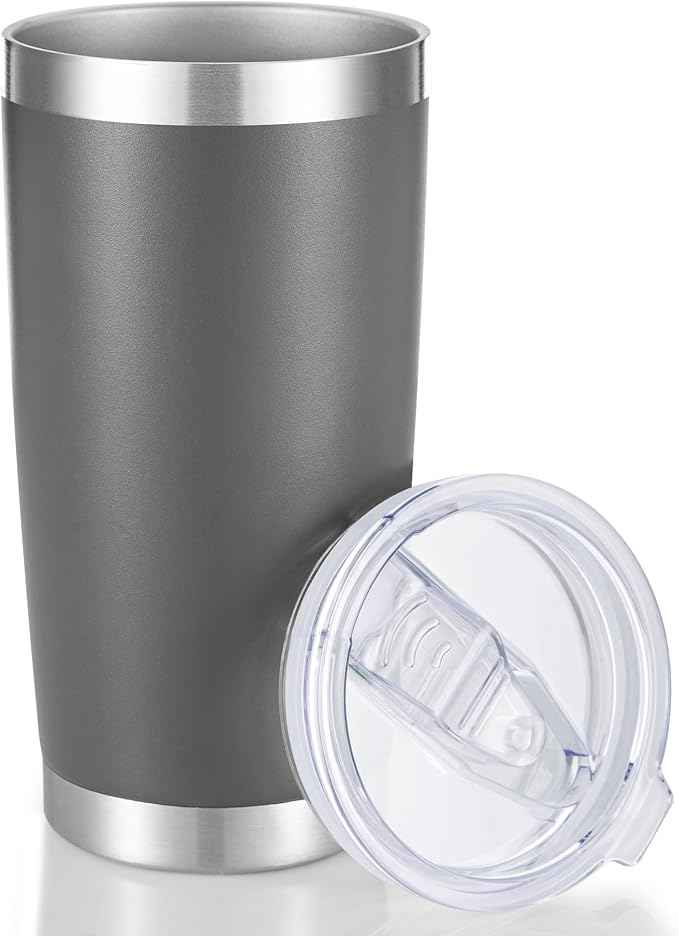 20 oz Tumbler Stainless Steel Tumblers with Lid Double Wall Vacuum Insulated Coffee Mug 20oz Powder Coated Cup for Hot and Cold Drinks, Gray, 1 pack