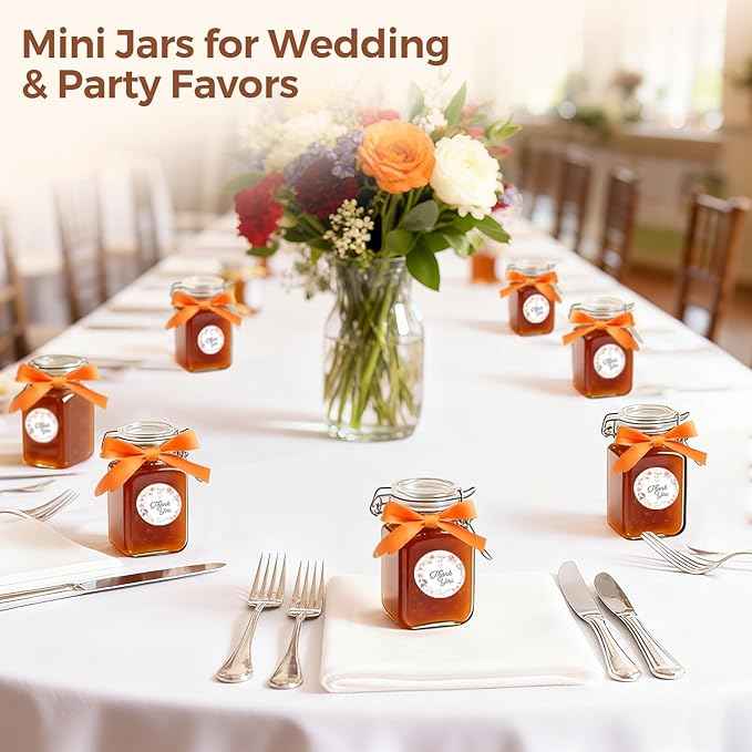 ComSaf Set of 6 Square Glass Jars with Airtight Lids (8 Oz), Pantry Canisters for Spices, Jams, & Herbs, Wire Clamp Jar for Overnight Oats, Pickling, Favors, Includes Labels & Funnel