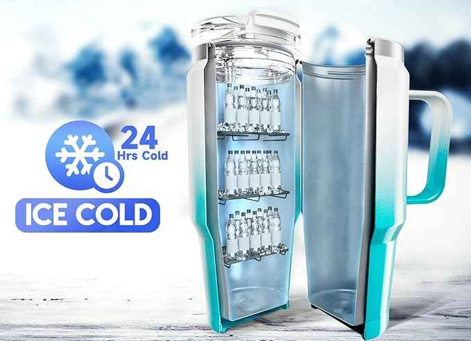 Meoky 32 oz Tumbler with Handle, Insulated Tumbler with Lid and Straw, Stainless Steel Travel Mug, 100% Leak Proof, Keeps Cold for 24 Hours or Hot for 8 Hours, Fits in Car Cup Holder (Azure)