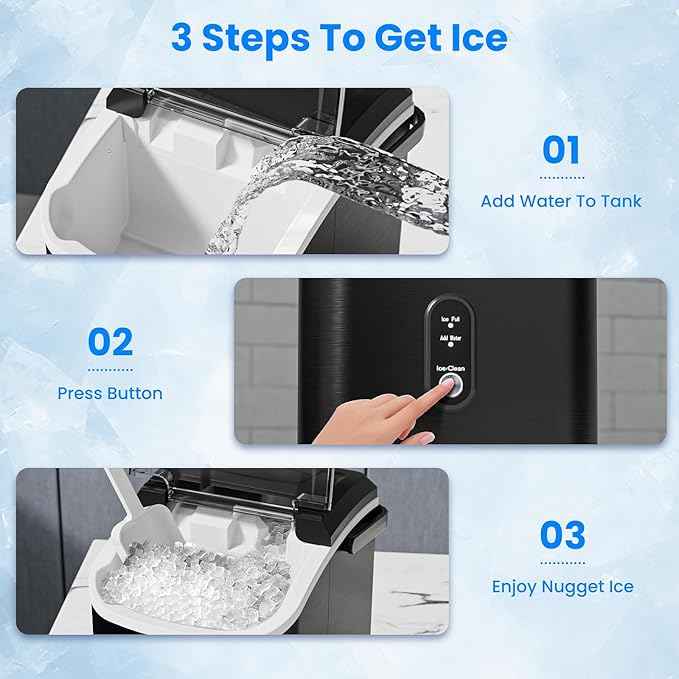 Antarctic Star Nugget Ice Makers Countertop with Self-Cleaning, 35lbs/24H, Portable Sonic Ice Maker Machine with Handle/Basket/Scoop for Home, Kitchen, Office, Camping(Black)