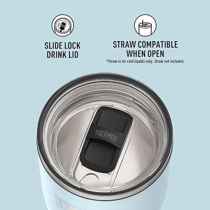 THERMOS ICON SERIES, Stainless Steel Cold Tumbler with Slide Lock, 24 Ounce, Glacier