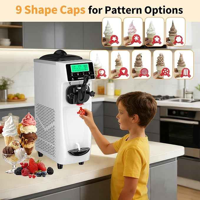 Ice Cream Machine – 3.5 Gals/H Single Flavor Ice Cream Maker 5 Inch Screen Soft Serve Ice Cream Machine with Pre-Cooling Soft Serve Machine with 1.6 Gals Tank for Home, Parties,Cafés,and School