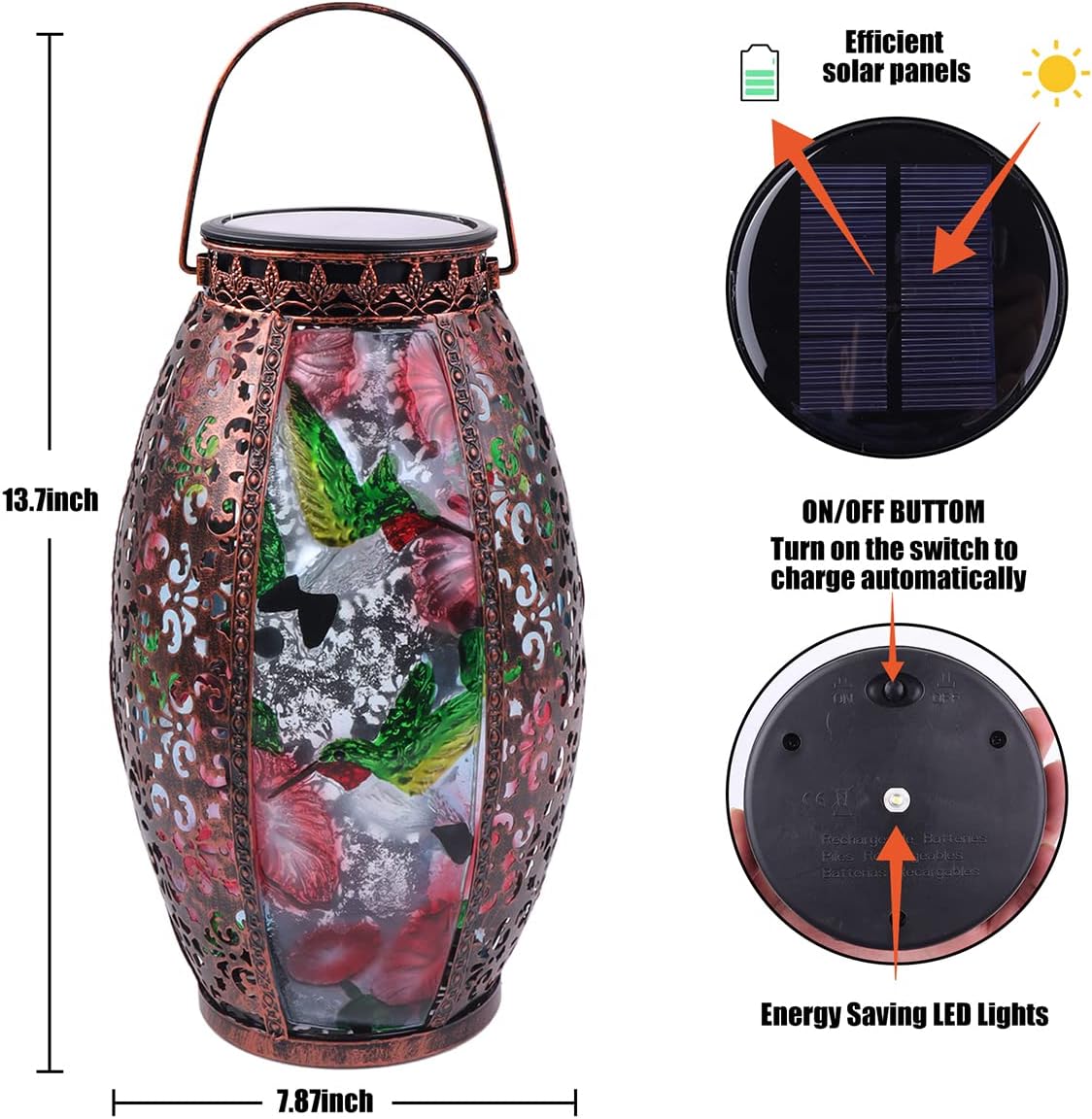 Mothers Day Gifts,Solar Lanterns Outdoor Light Waterproof Hummingbird Garden Glass Decor Light Gifts for Women Mom Grandma Hanging Solar Decoration Lights Metal Outside for Yard, Backyard, Patio