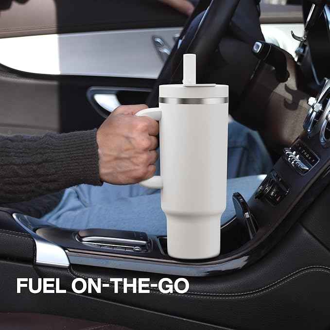 32 oz Tumbler with Handle and Straw: Stainless Steel Insulated Tumbler Keeps Cold for 24 Hours, Leakproof Travel Cup Fits in Cup Holder and BPA-Free, Cotton Candy