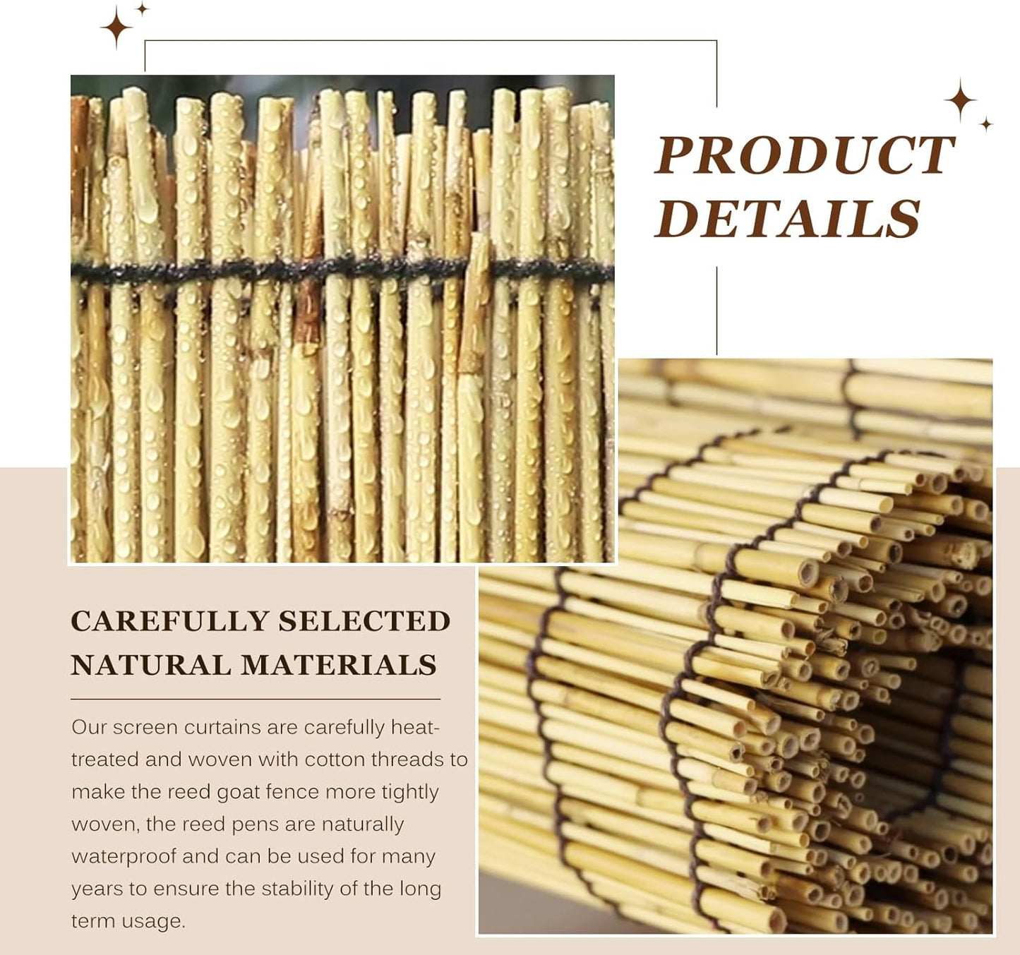 Natural Reed Fencing Rolls: Privacy Bamboo Fence 3/4/5/6ft High Roll Reed Screen, Decorative Bamboo Fencing for Outdoor Balcony Patio Garden Backyard,with Cable Zip Ties(Nature, 2.6x16.4ft)