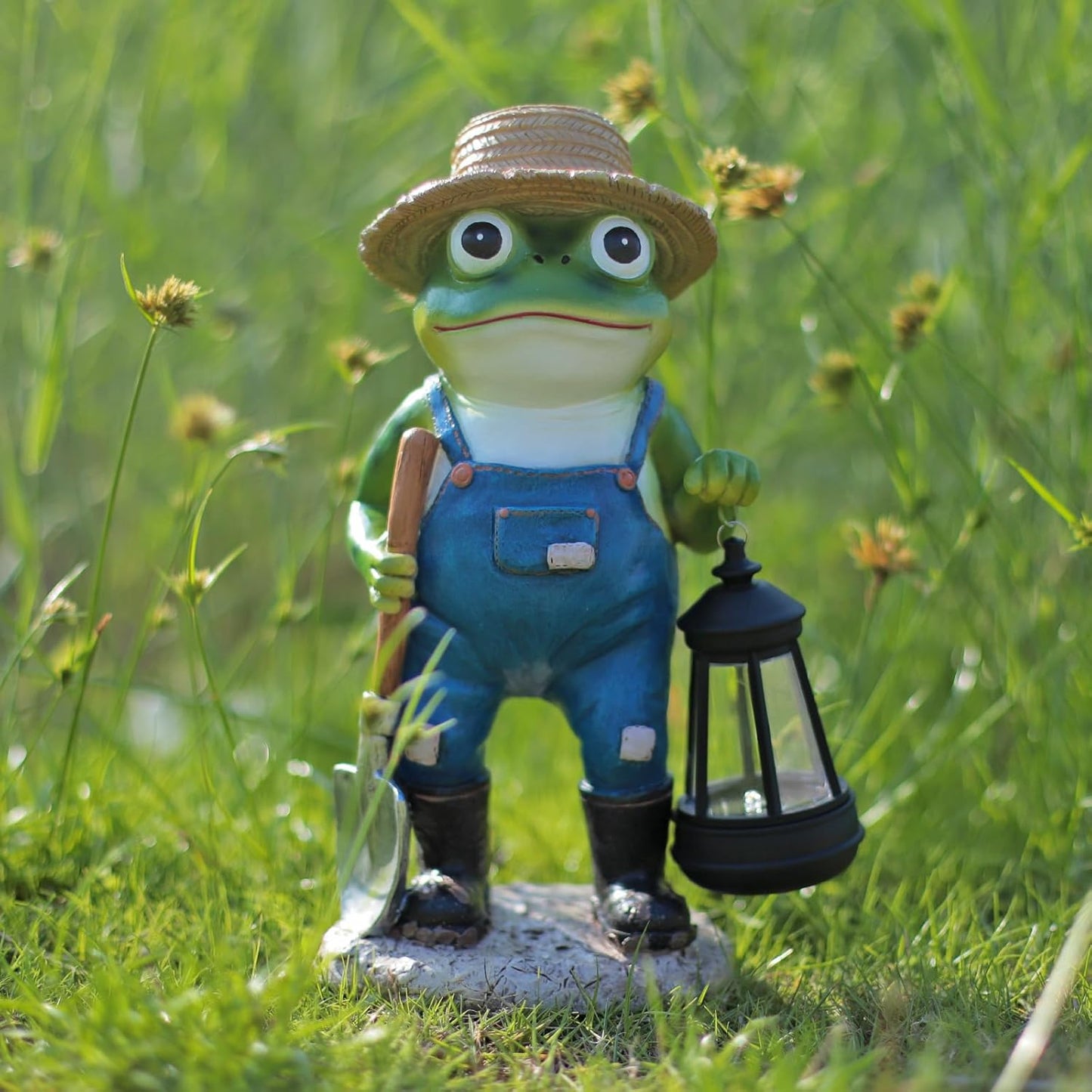 11'' Solar Frog Garden Decor Outdoor Statue with Lantern Gift Idea Light Decorations for Yard Garden Patio Mom Gift
