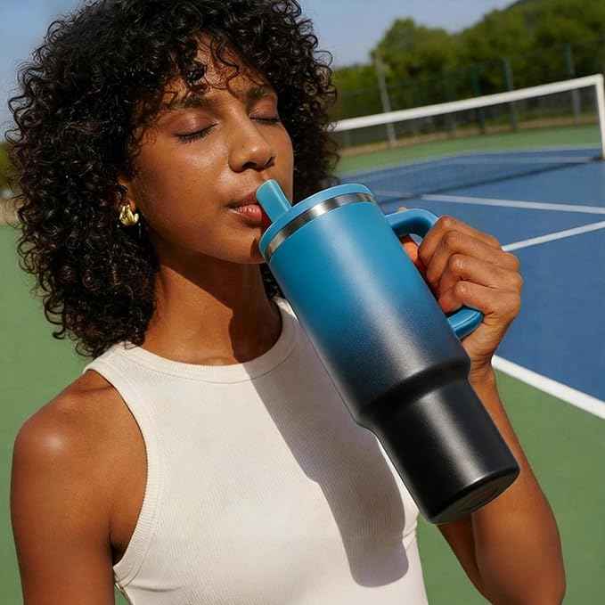 BENZZO 40 oz Tumbler with Handle - Flip Straw Spill Proof Stainless Steel Water Bottle, Insulater Water Cups Travel Coffee Mug Cold for 34H