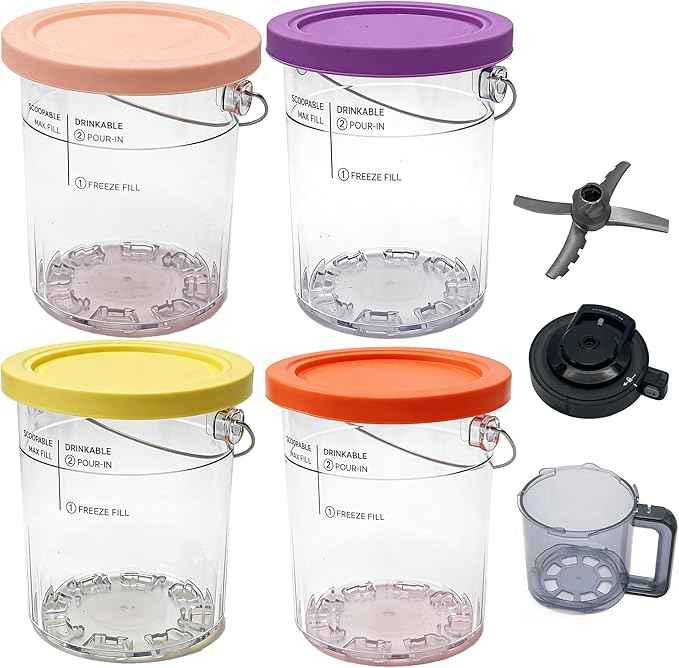 Replacement Paddle, Outer Bowl with Lid, 4 pcs Pint with Lid, compatible with Ninja Creami Ice Cream Maker: NC500, NC501, NC501H, NC501HBL and NC501HGN Series