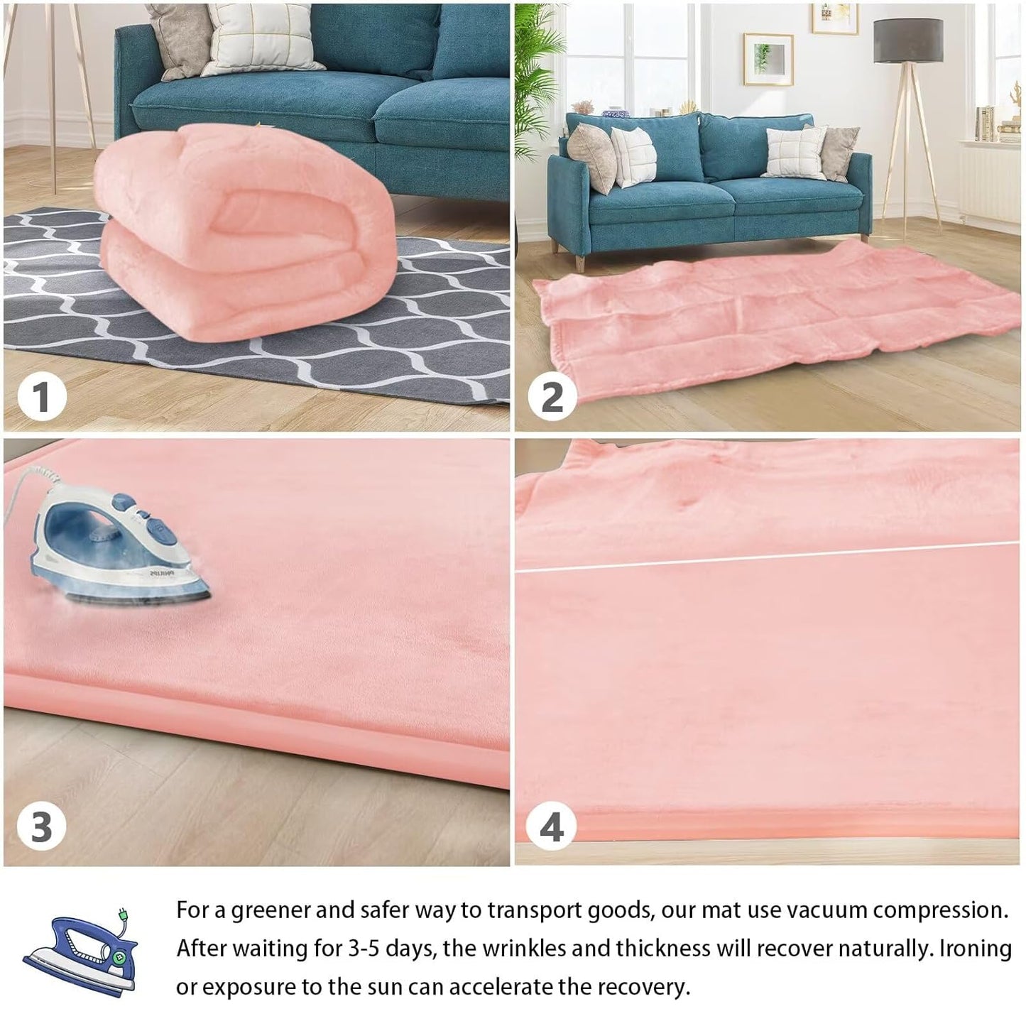 Baby Play Mat for Floor Tummy Time Mat Nursery Rug Muscle Mat Area Rug Playroom Rug Tatami Mat 6'7"x6'7" Memory Foam 1.3" Thick Crawling Mat for Babies,Toddlers, Infants, Kids,Floor Mat(Pink)