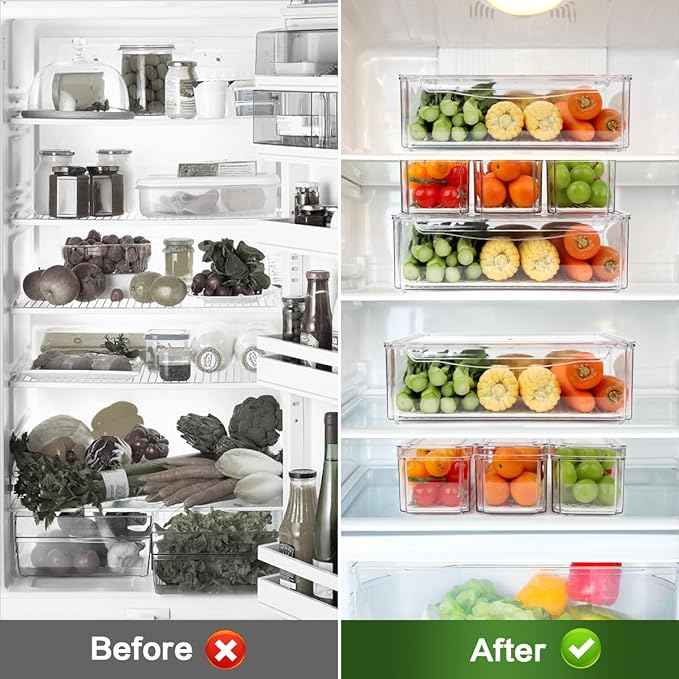 ZIJUND 4 Pack Fridge Organizer, Stackable Refrigerator Organizer Bins with Lids, BPA-Free Fridge Organizers and Storage Containers for Fruit, Vegetable, Food, Drinks, Cereals, Clear
