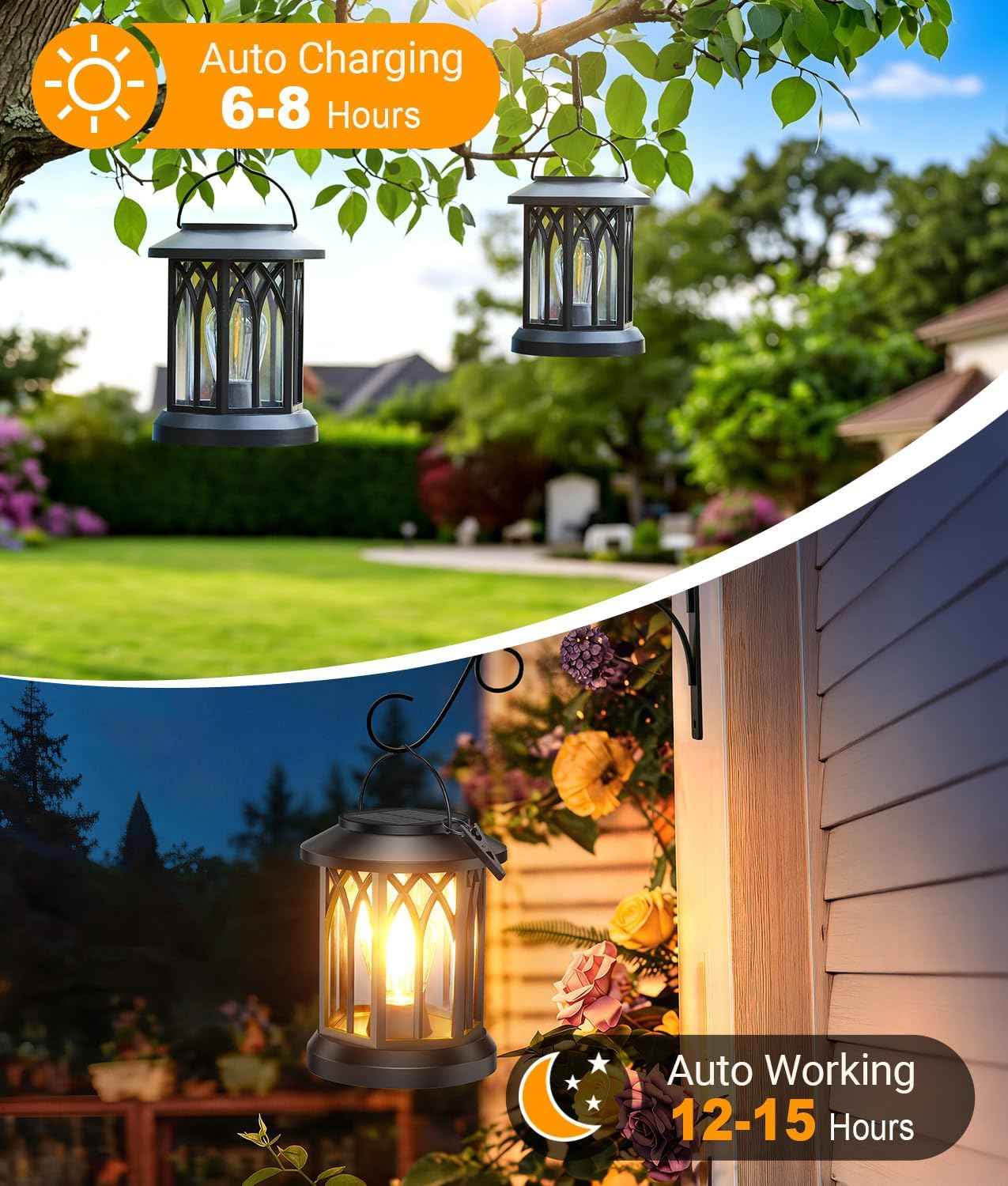 Solar Lantern Outdoor Lights with Wall Mount Kit, 2 Pack Upgraded Solar Lanterns Outdoor Waterproof, Hanging Solar Lights for Outside Decorative Yard Patio Path Porch Garden Decor
