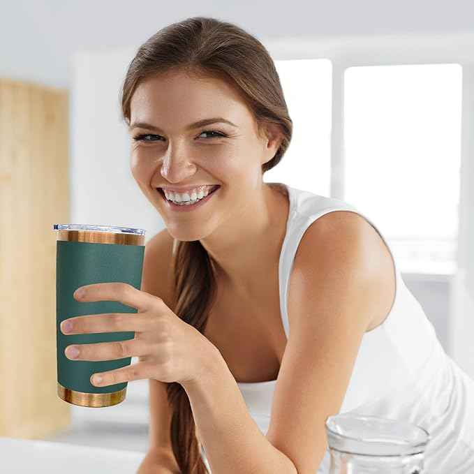 20 oz Tumblers Stainless Steel Tumbler with Lid and Straw Insulated Copper Coffee Mug for Laser Graving 21oz Powder Coated Cup(Green,6 pack)