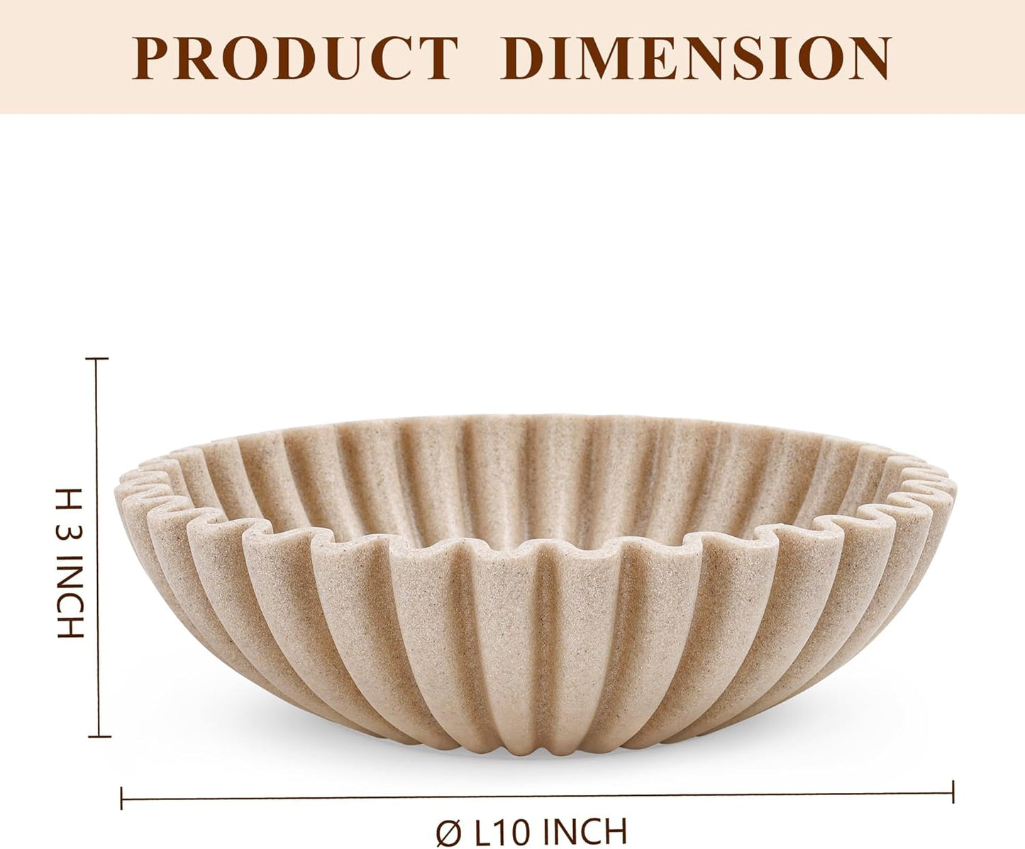 Large Decorative Bowl, Modern Handicraft Bowls for Home Decor, Decorative Fruit Bowl for Kitchen Counter, Ruffle Decor, Stylish Key Bowl for Entry Table, Artificial Stone Beige