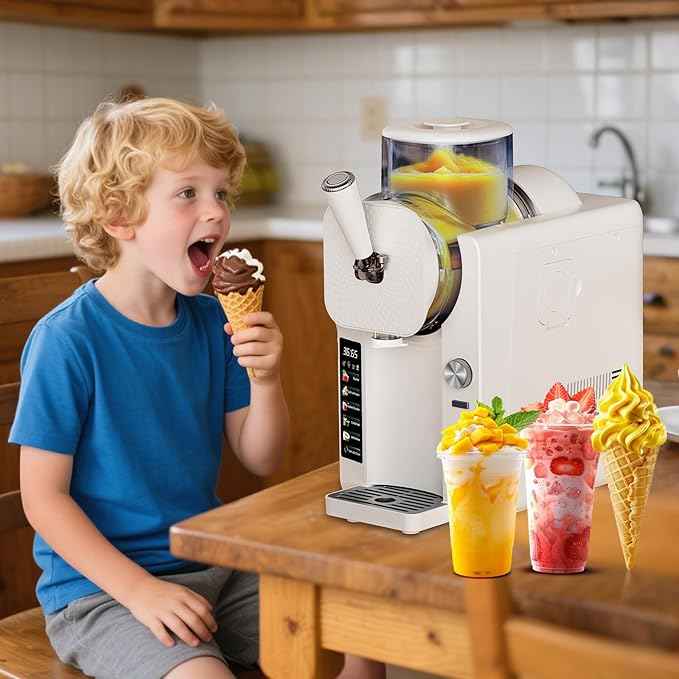 Ice Cream Maker, Slushie Machine for Home, Slushy Machine 70 oz Margarita Machine with 6 Preset Programs for Ice Cream, Milkshake, Cocktail, Frappés, 9-level Adjustable Thickness, White