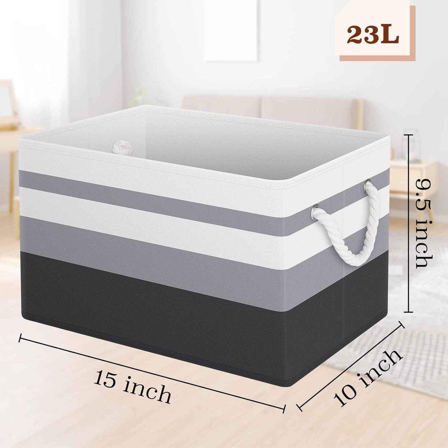 Fab totes Storage Bins 3-Pack, Foldable Storage Baskets for Organizing Toys, Books, Shelves, Closet, Large Storage Box with Rope Handles, Sturdy Organizer Bins,Gradient Grey