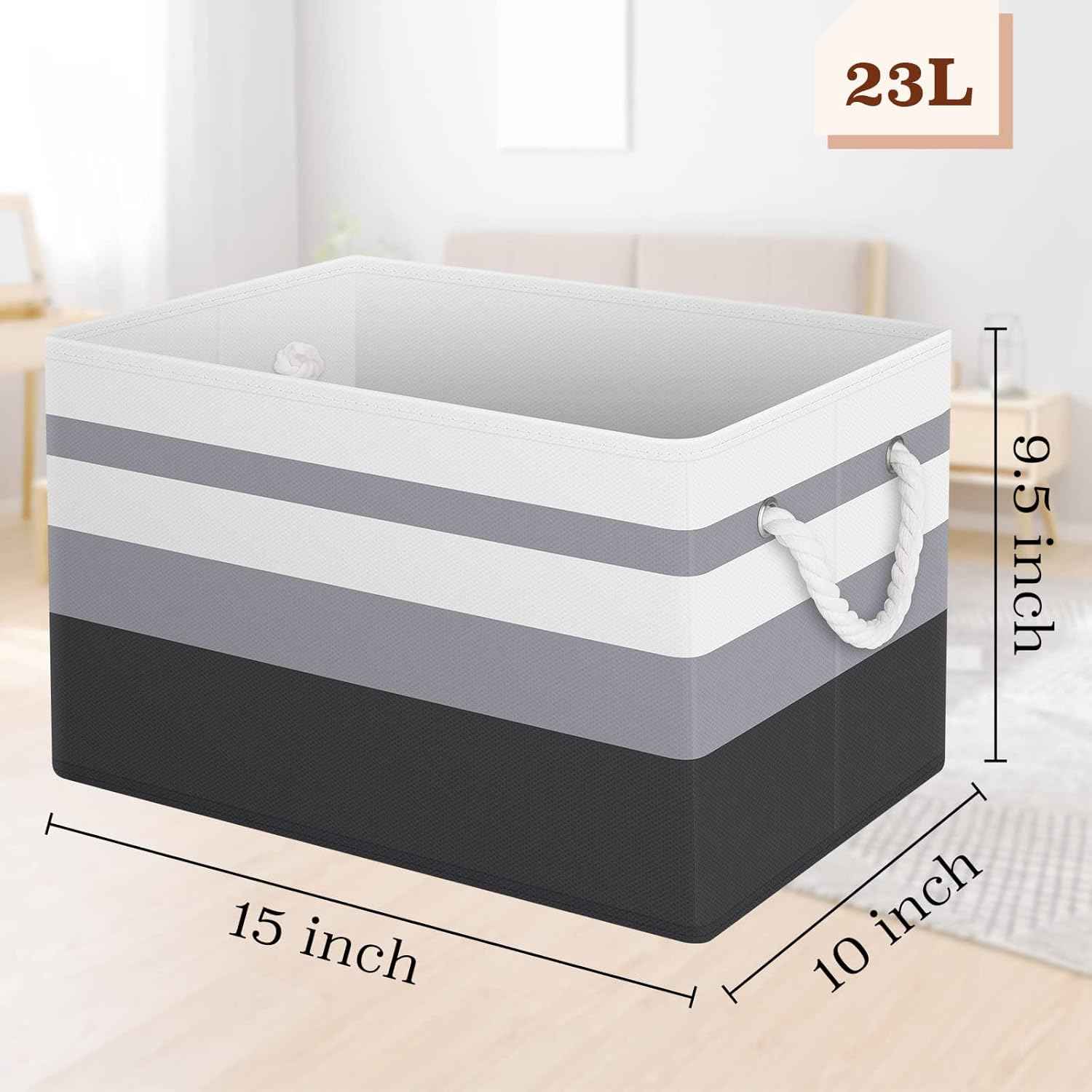 Fab totes Storage Bins 3-Pack, Foldable Storage Baskets for Organizing Toys, Books, Shelves, Closet, Large Storage Box with Rope Handles, Sturdy Organizer Bins,Gradient Grey