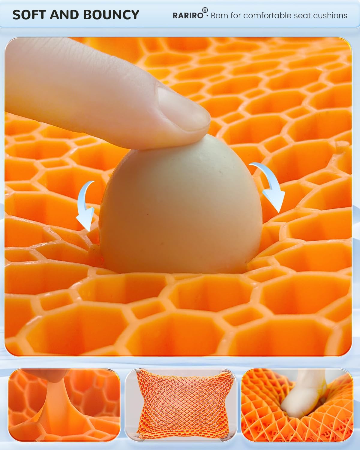 Gel Seat Cushion for Long Sitting(Enlarged&Thickened), Cooling Pressure Relief Seat Cushion for Wheelchair, Driving, Kayak, Office Desk Chair Seat Pad Gel for Heavy People[Orange-19.7" Large]