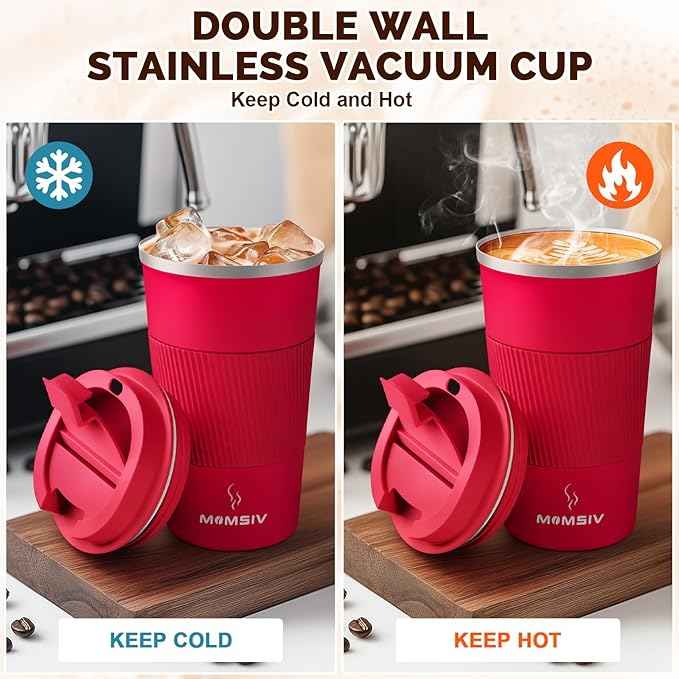 MOMSIV 17oz Travel Mug, Insulated Coffee Cup with Leakproof Lid, Vacuum Stainless Steel Double Walled Reusable Tumbler for Hot and Cold Water Coffee and Tea In Travel and Car