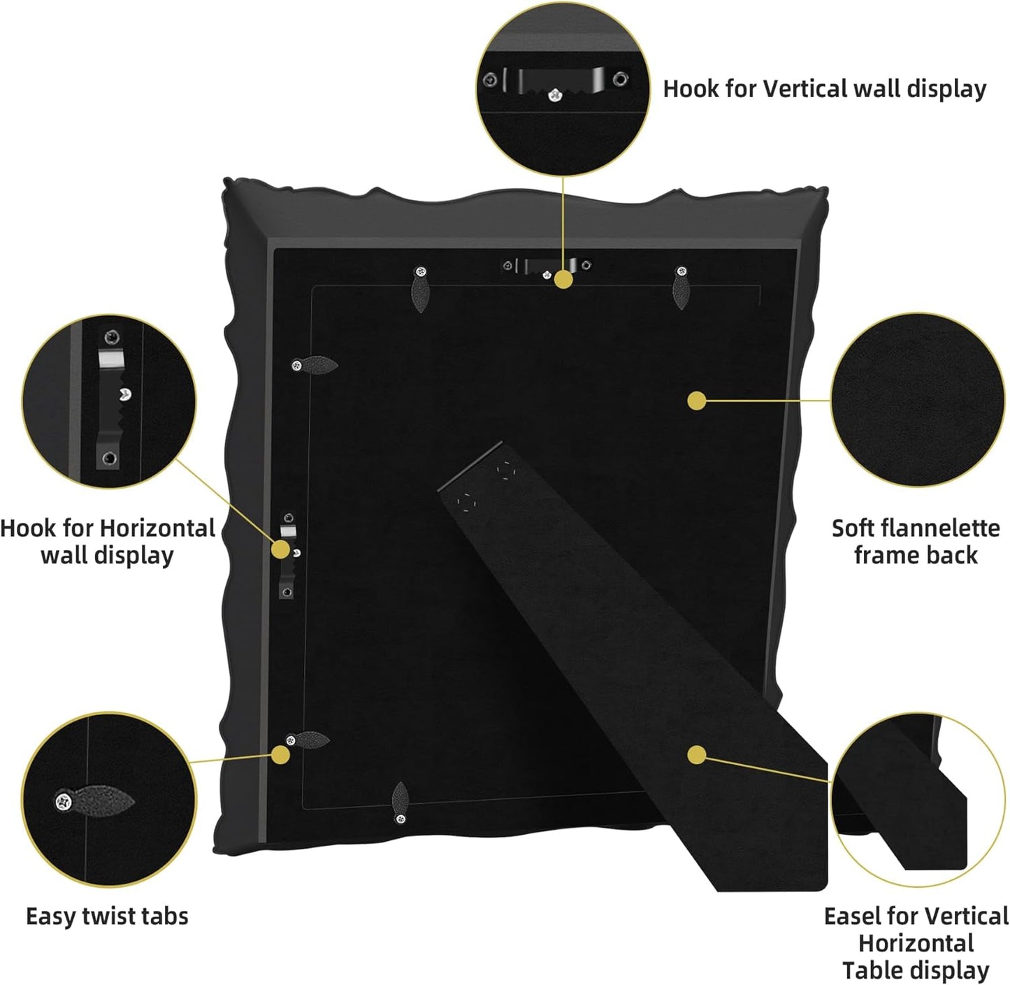 8x10 Vintage Picture Frame with Embossed Flower Design, Black Ornate Frame for 8x10 or 5x7 Pictures with White Mat, Hand-Crafted Resin Antique Frames for Tabletop & Wall Hanging, Home Decor (Black)