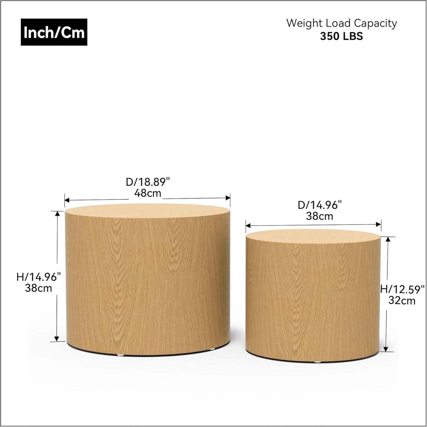 18.9”Round Nesting Coffee Table Set of 2,Wooden Circle Coffee and End Tables,Durable Accent Furniture,Modern Space-Saving Design for Small Living Rooms,Offices,No Assembling Needed,Oak
