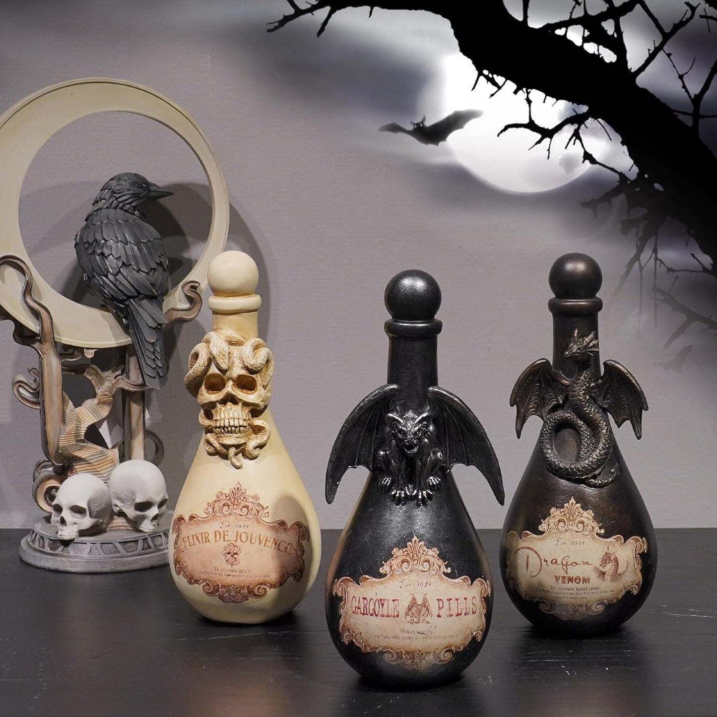 Braxio Halloween Decorations Indoor Potion Bottles - White Skull Décor with Snake Halloween Decoration Room Decor Aesthetic Gift for Women Halloween Party Decorations Bottles 4.25 * 4.25 * 9.5 Inch