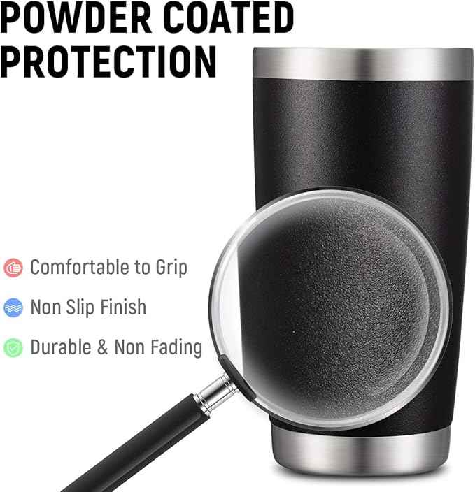 COMOOO 20oz Black Tumbler 4 Pack Stainless Steel Insulated Travel Mug with Lid and Straw Vacuum Double Wall Coffee Cup for Hot Beverage and Cold Drinks(Black, 4 Pack)
