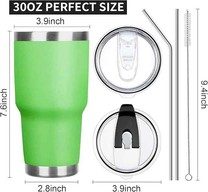 30 oz Tumbler with Lids and Straws Double Wall Vacuum Insulated Tumbler Cup,Stainless Steel Leak-proof Thermal Tumbler Travel Coffee Mug for Cold and Hot Drinks,Avocado Green