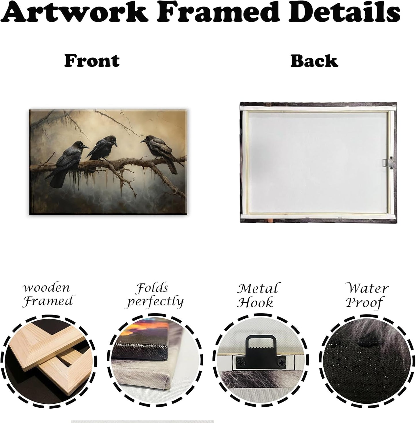 OAAPITI Halloween Decor Vintage Crow Wall Art Retro Art Poster Creepy Raven Picture Print Horrid Cemetery Painting Artwork Home Wall Decor(Artwork-4,16"x24")