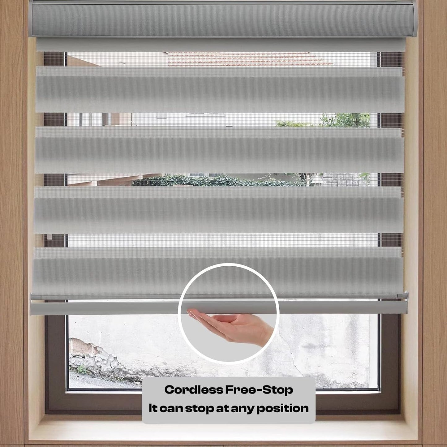 MYshade Roller Shades Zebra Blinds for Indoor Windows Cordless Day and Night Light Filtering Dual Layer Roller Window Blinds & Shades, Easy to Install, Size 24" W x 72" H, Grey
