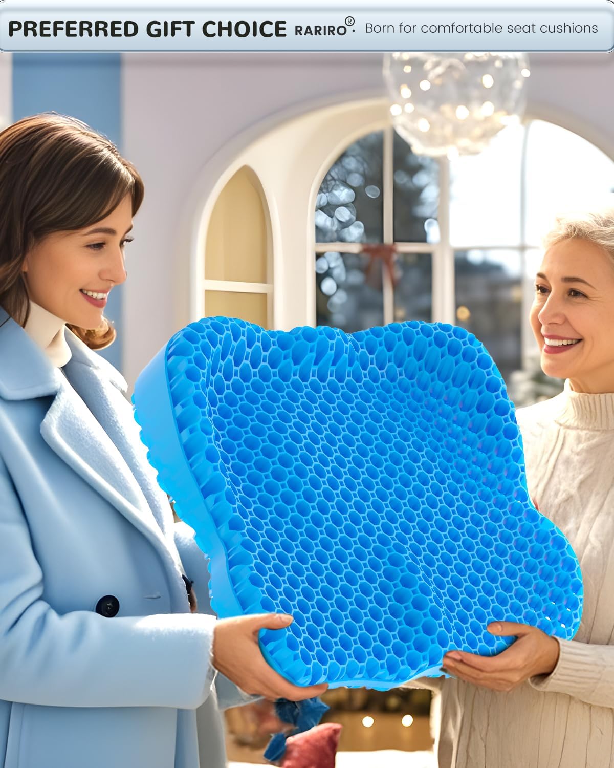 Gel Seat Cushion for Long Sitting(Enlarged & Thickened), Cooling Pressure Relief Seat Cushion for Wheelchair, Driving, Kayak, Office Desk Chair Seat Pad Gel for Heavy People[Blue-19.7" Large]