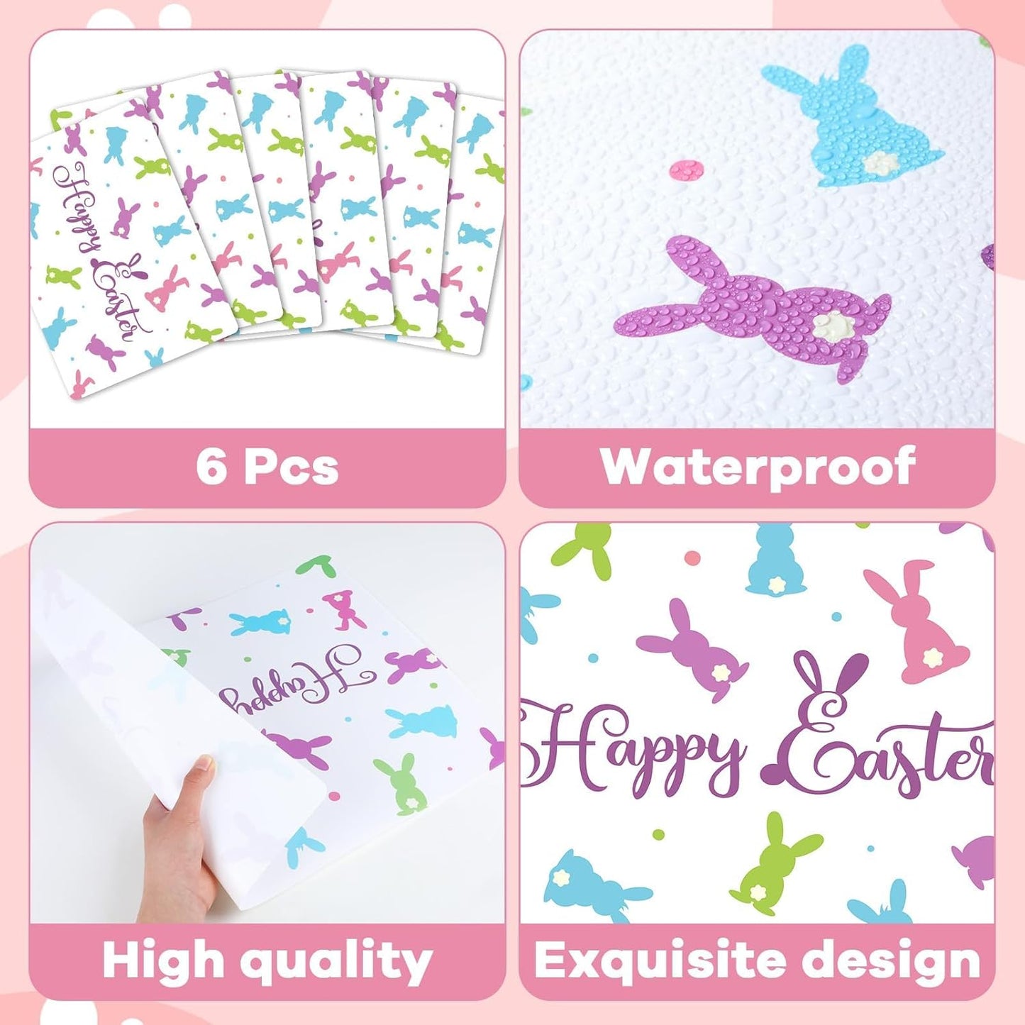 Easter Placemats Set of 6 Easter Rabbit Eggs Plastic Table Mats Easter Bunny Rabbit Place Mats Rustic Vintage Spring Seasonal Table Decoration for Indoor Outdoor Party Kitchen Dining Table