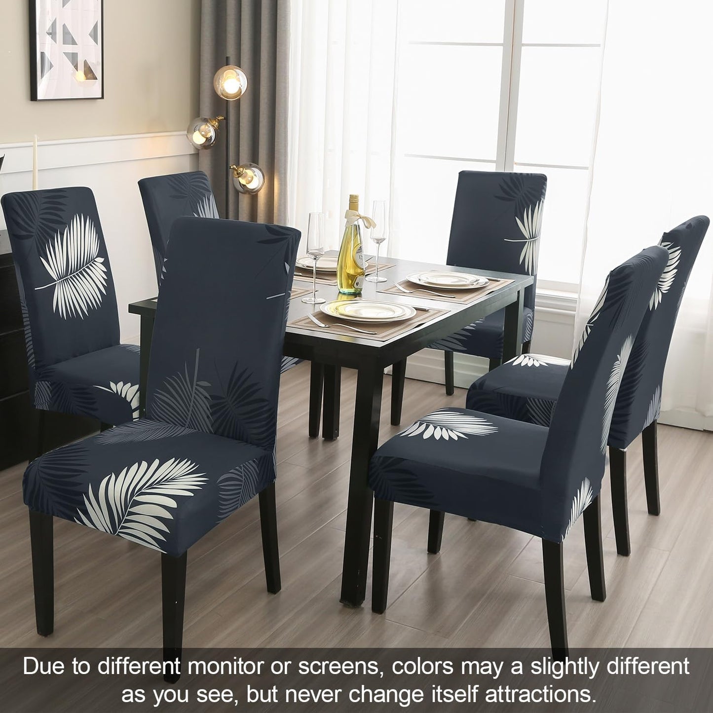 JQinHome Pattern Chair Covers for Dining Room Set of 4, High Stretch Removable Washable Parsons Chair Slipcover for Home Party Hotel Wedding Ceremony (Plume Black,4PCS)