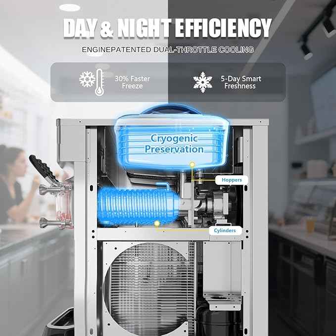 Commercial Ice Cream Maker, 6.8-8.4 Gal/H, 2 * 8L Hopper 110V Countertop Soft Serve Ice Cream Machine, 3 Flavors Puffing Alarm Pre-Cooling For Shops Cafes Dessert Stores, Auto Clean & Touch Screen