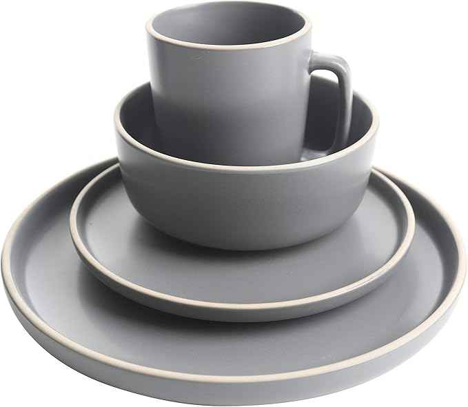 Gibson Home Zuma 16 Piece Round Kitchen Dinnerware Set, Dishes, Plates, Bowls, Mugs, Service for 4, Matte Stoneware, Grey, Gray