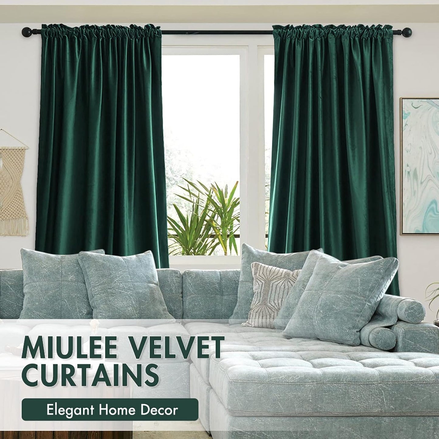 MIULEE Dark Green Velvet Curtains Thermal Insulated Blackout Curtain Christmas Emerald Green Drapes for Bedroom Living Room Darkening 84 Inches Long Curtains Panels Rod Pocket Set of 2