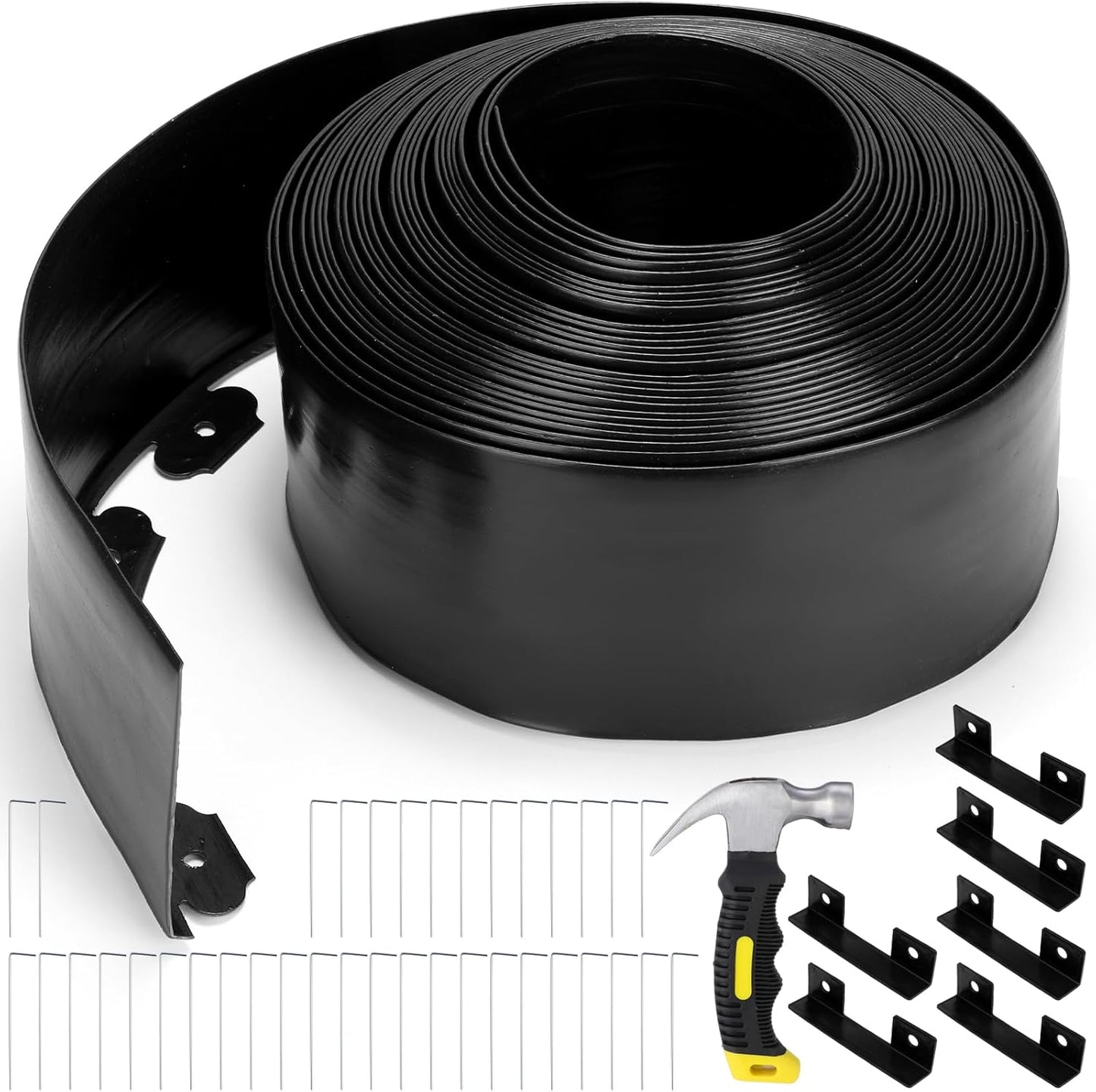 6 Inch Tall 66 ft Length Landscape Plastic Edging Kit with Hammer Spikes Plastic Garden Flower Bed Edging Landscape Border for Gardens Border Grass Yard Lawn (Black)