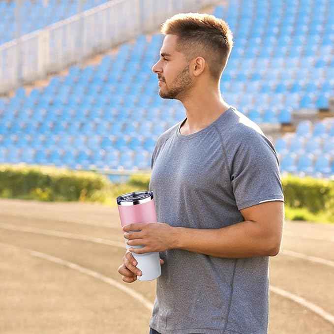 40 oz Tumbler with Lids and Straws Double Wall Vacuum Insulated Tumbler Cup,Stainless Steel Leak-proof Thermal Tumbler Powder Coated Travel Coffee Mug for Cold and Hot Drinks,Pink White