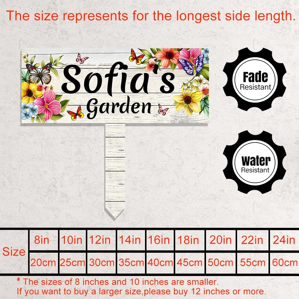 Custom Metal Garden Sign With Stake,Flower Personalized Gardener Family Name Signs,Customized Grandmother Gifts Gardening Decorative,Colorful Butterfly Plaques for Outside Lawn Patio Yard Art Decor