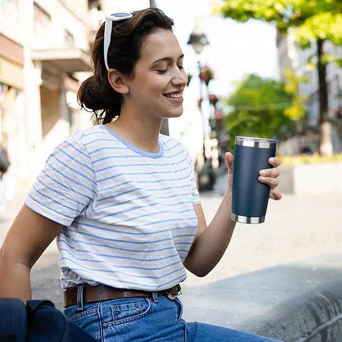 20oz Tumbler with Straw and Brush, Stainless Steel Vacuum Insulated tumbler, Double Wall Insulated Coffee Tumbler for Outdoor, Home, Travel,Office (Navy Blue,4pcs)